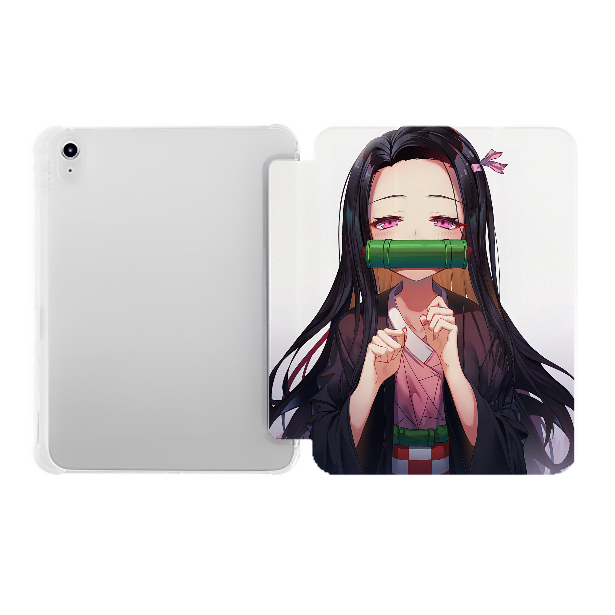 （画像用） 鬼滅の刃（きめつのやいば）竈門 禰󠄀豆子／かまど ねずこ Kamado Nezuko IPad ケース ペン収納付き 三つ折りスタンド PUレザー×シリコン 対応機種9.5/10.5/10.9インチ